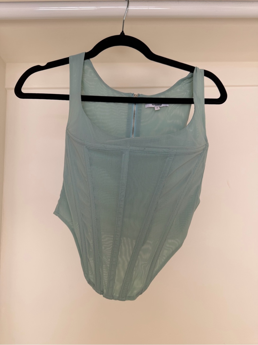 Miaou Mint Green Mesh Corset-Style Bodysuit